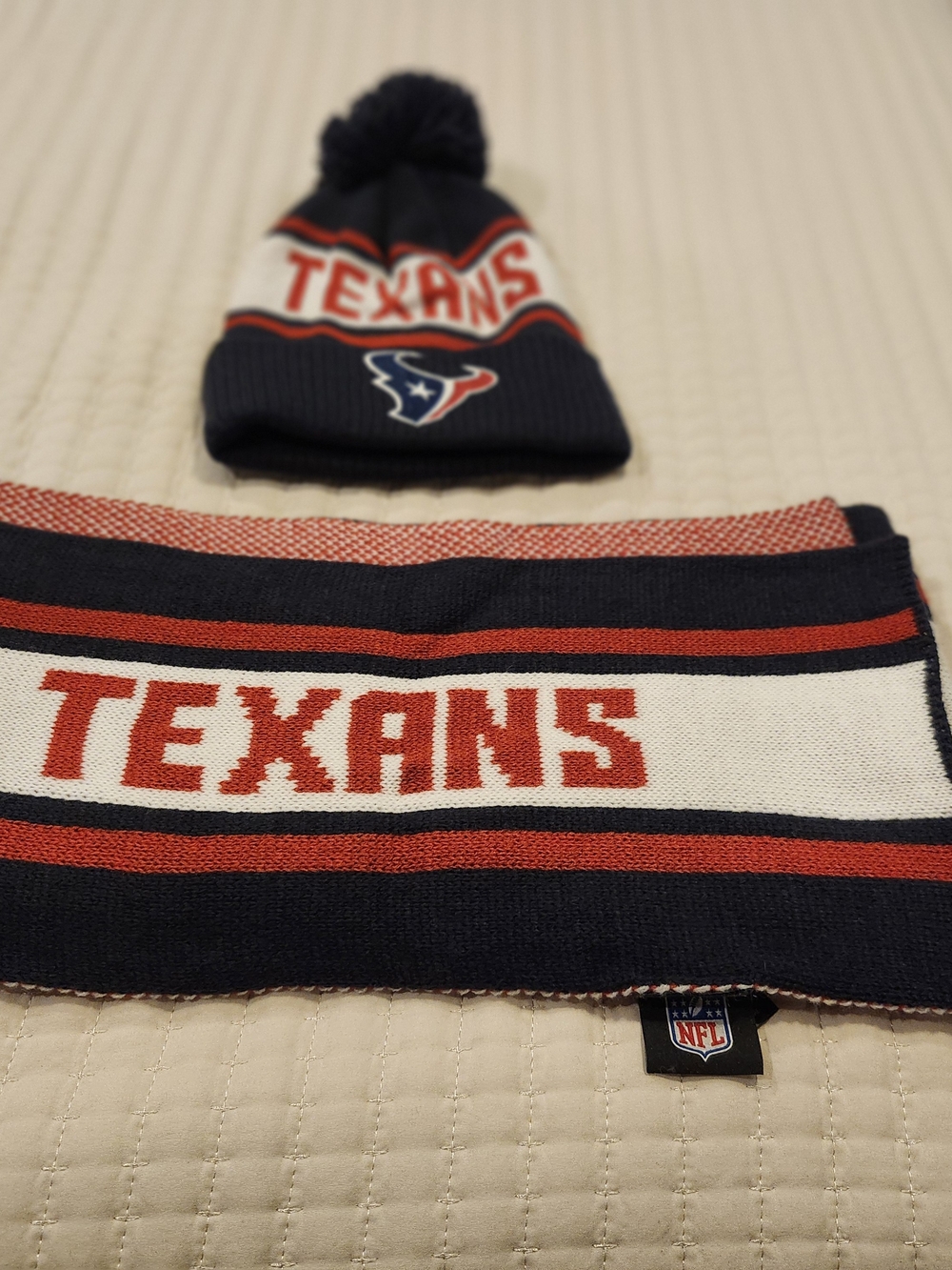 Houston Texans Knit Beanie and Scarf Set - Navy/Red/White